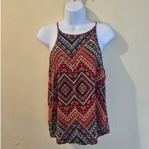 Sunny Girl Geometric Tribal Print High Neck Halter Tank Top Boho Festival Large